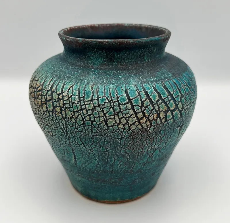 Textured Vase — front view showing full sodium silicate crackle pattern